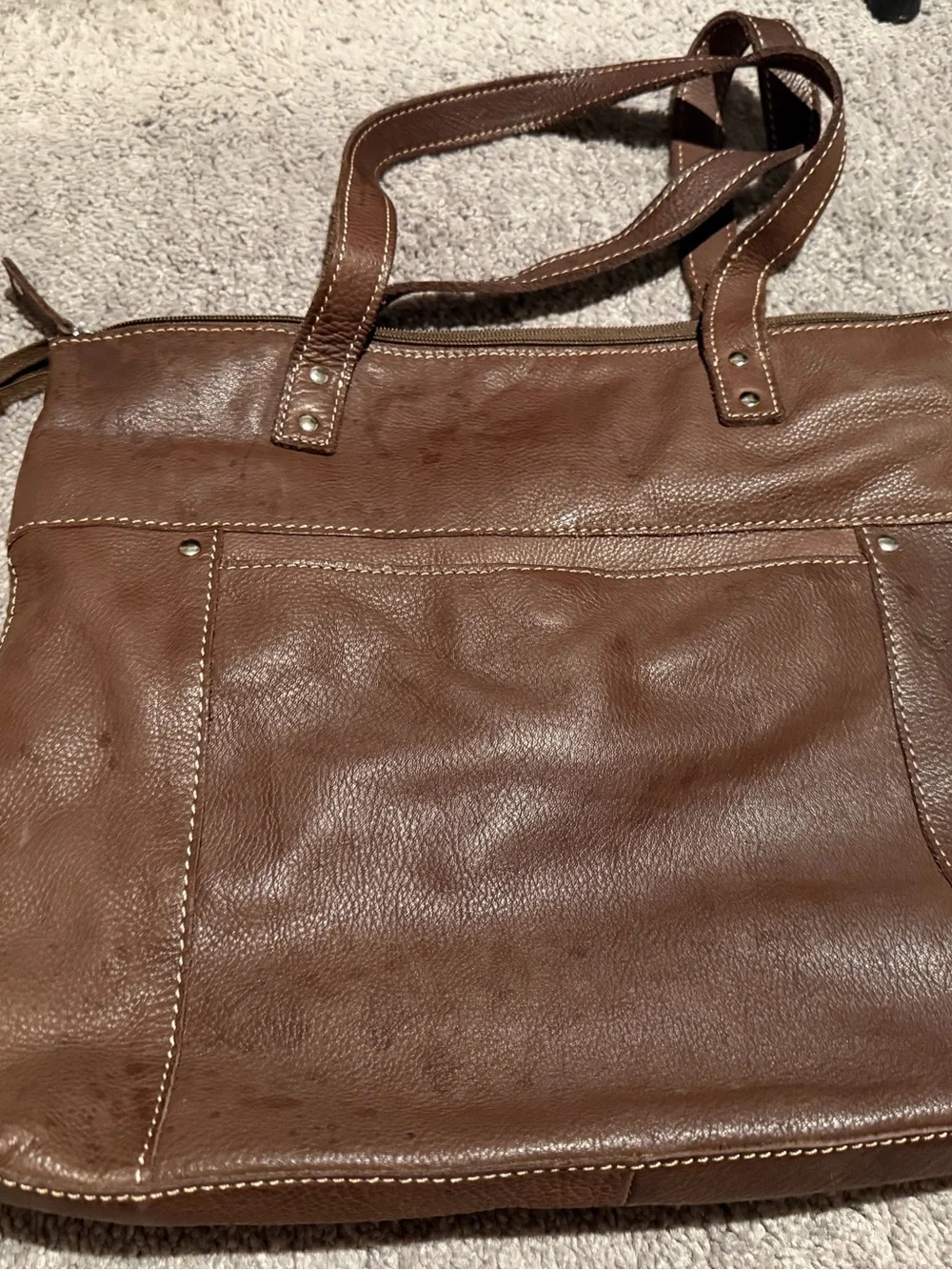 Fossil Brown Leather Messenger Bag with Front Pockets